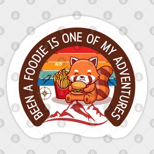 Red Panda Bear Foodaholic Eating Fries and Burger Sticker by Praizes